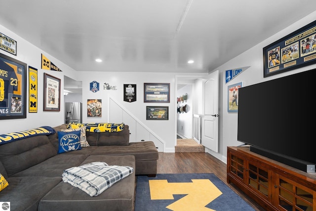 living room featuring dark hardwood / wood-style flooring