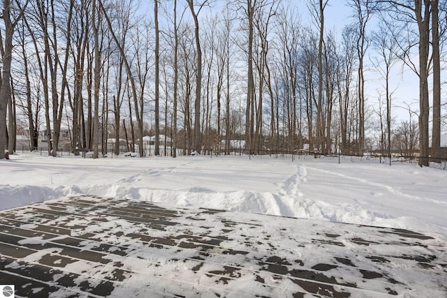 view of yard covered in snow