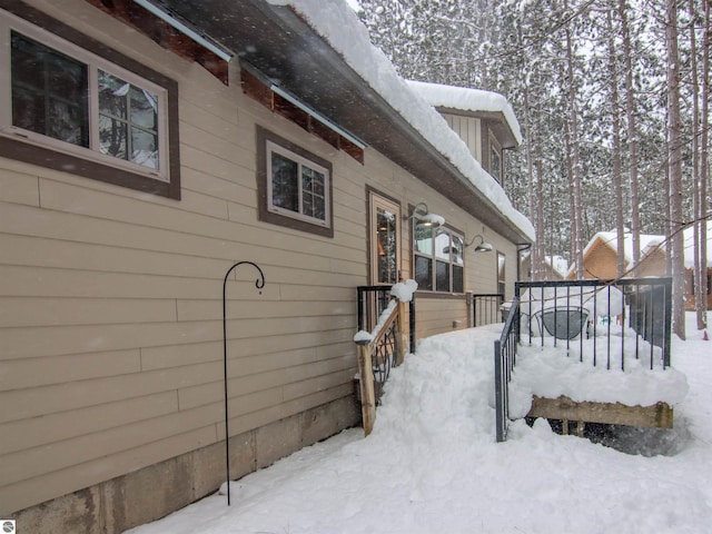 view of snow covered exterior