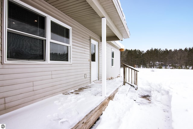 view of snow covered exterior