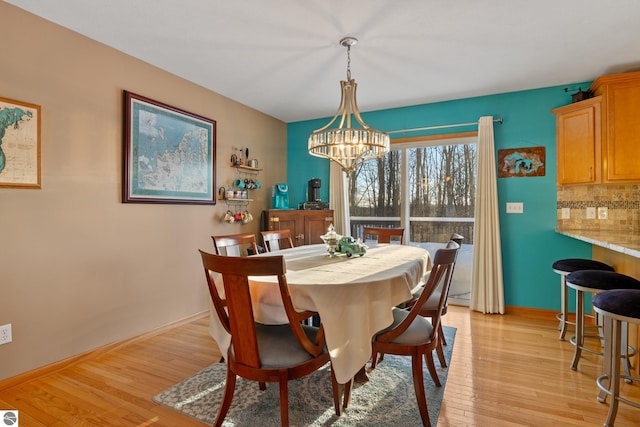 dining room featuring light hardwood / wood-style flooring and a chandelier