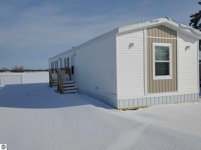 view of snow covered exterior