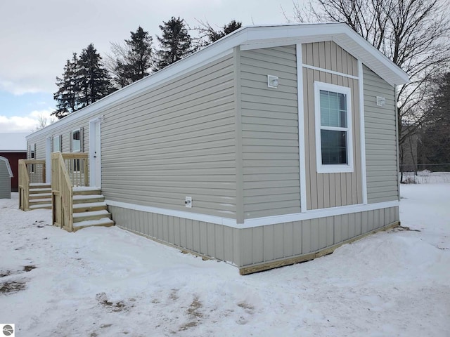 view of snow covered exterior