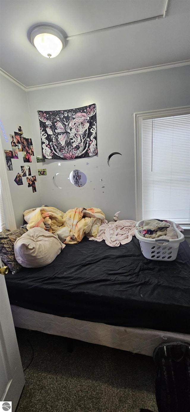 bedroom with ornamental molding