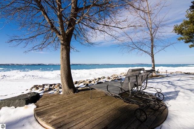 exterior space featuring a water view