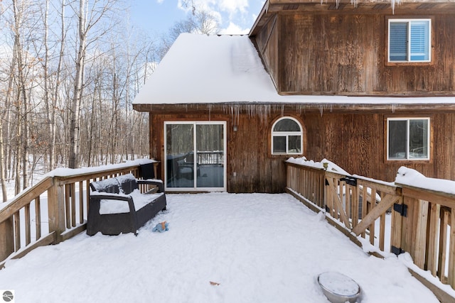 view of snow covered property