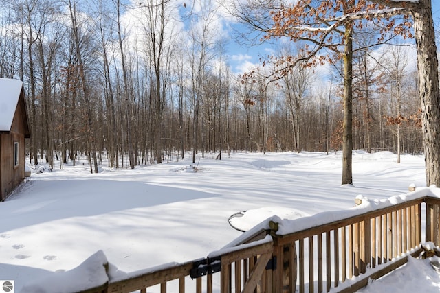 view of yard layered in snow