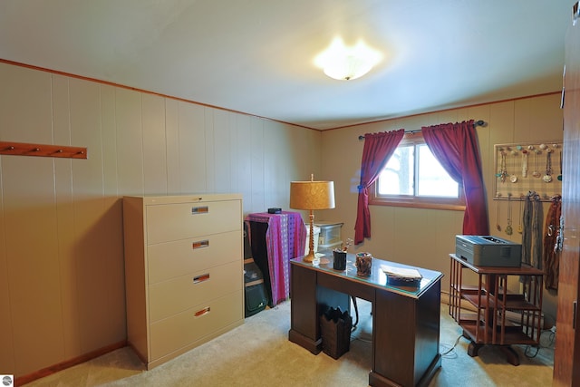 home office with light colored carpet