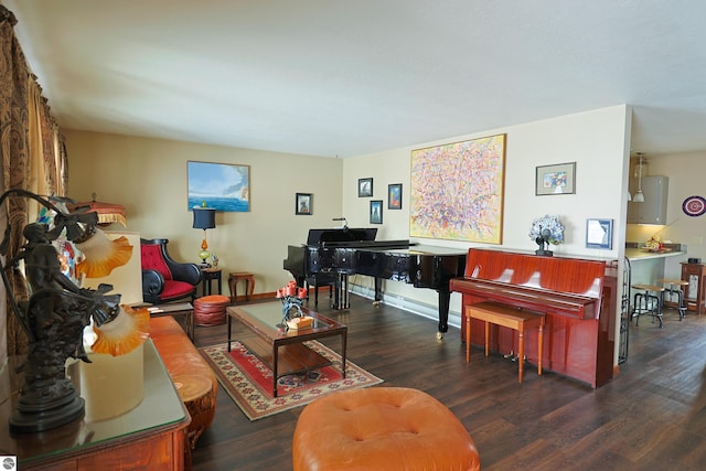 living room with dark wood-style flooring