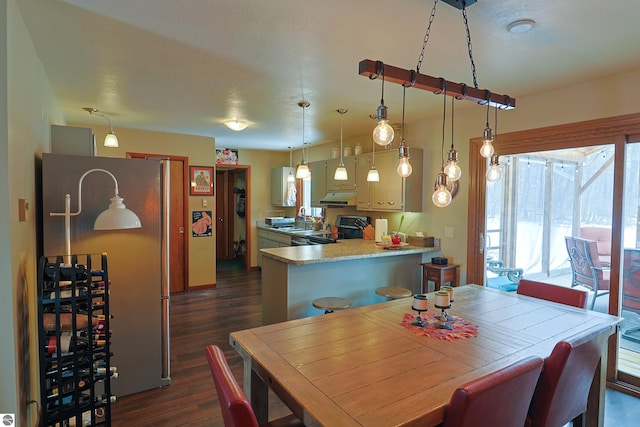 dining space featuring dark wood-type flooring