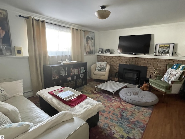 520 Fairlane, Alma, MI 48801 - living room featuring a baseboard heating unit and wood finished floors