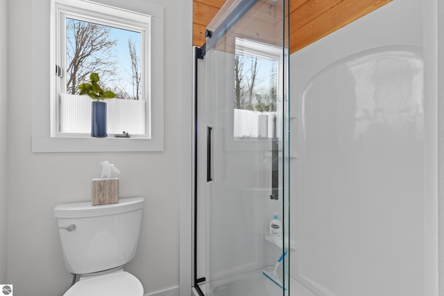 full bath with toilet, a shower stall, and a wealth of natural light