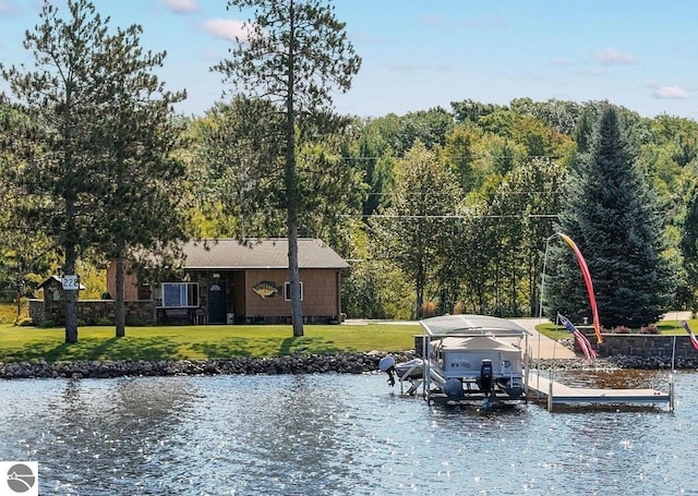 property view of water featuring a boat dock