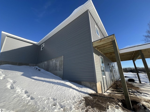 view of snow covered exterior