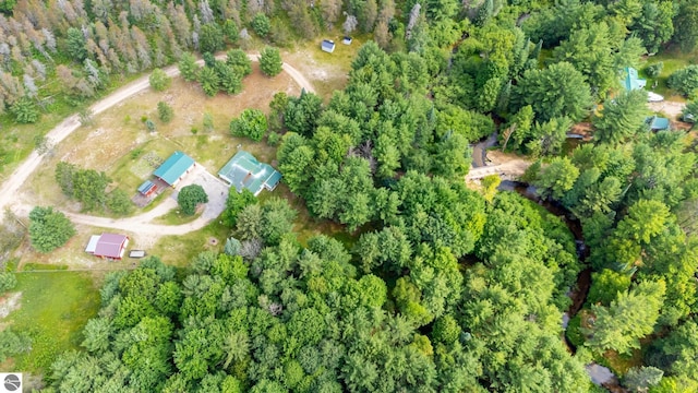 bird's eye view featuring a view of trees