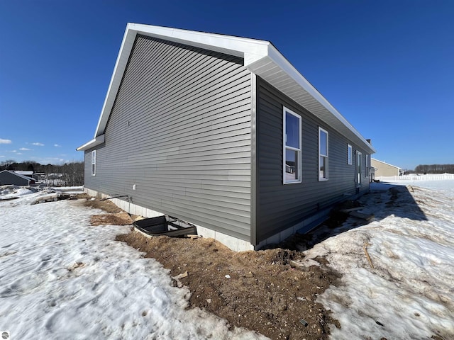 view of snow covered exterior