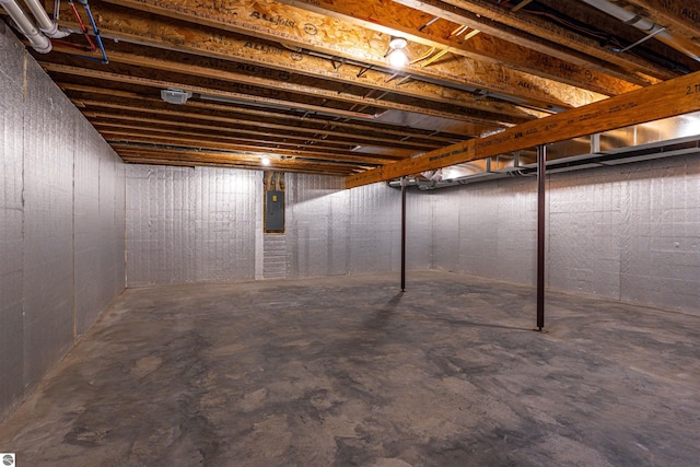 unfinished below grade area with electric panel
