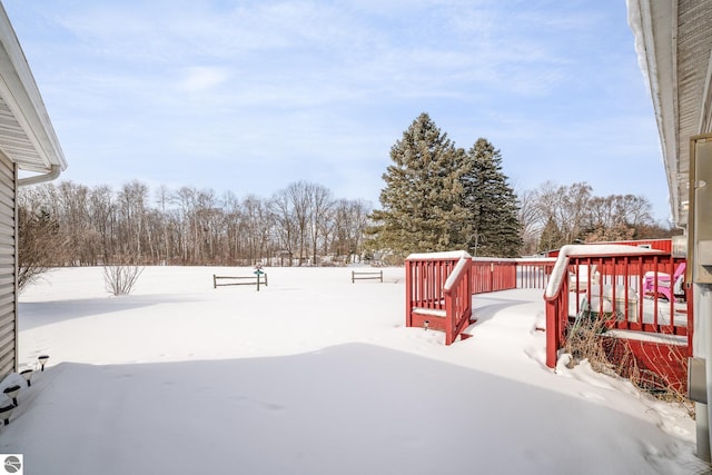 view of yard layered in snow