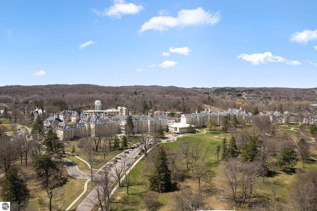 aerial view with a wooded view