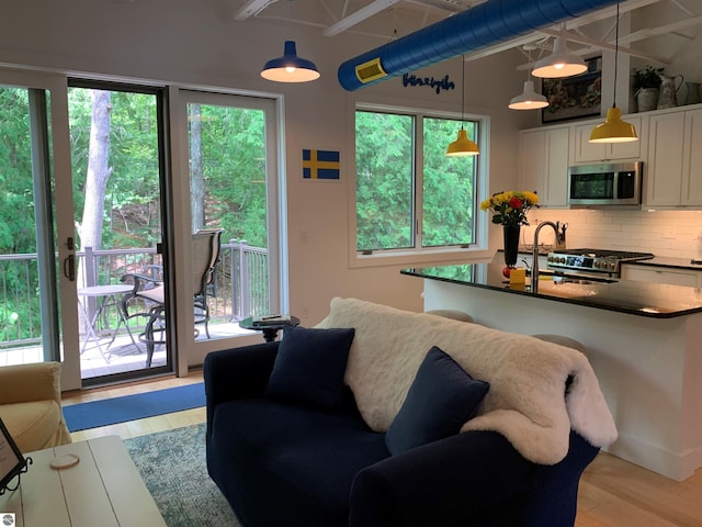 living area featuring light wood-type flooring