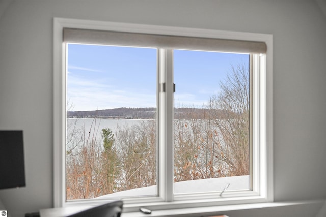 interior details with a water view