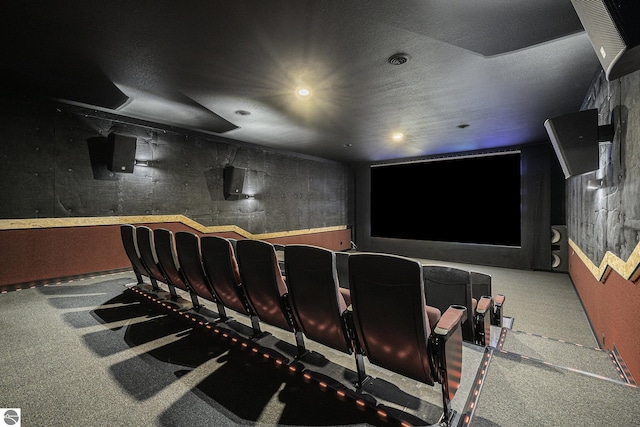 carpeted cinema with recessed lighting