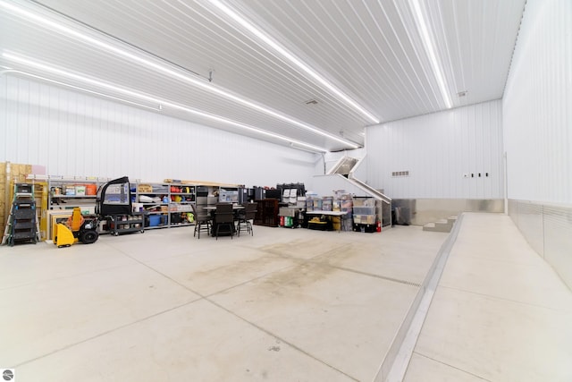 garage with metal wall