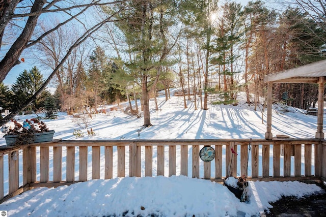 view of yard layered in snow