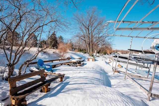 view of yard covered in snow