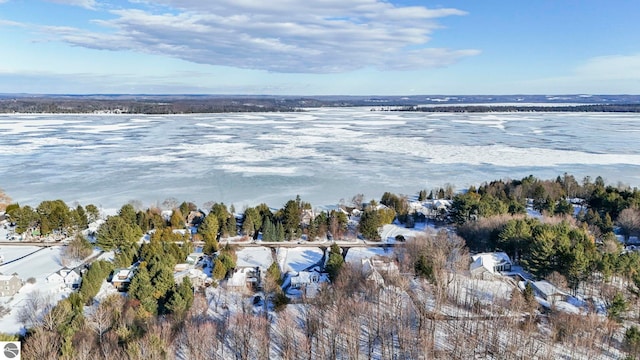 bird's eye view featuring a water view