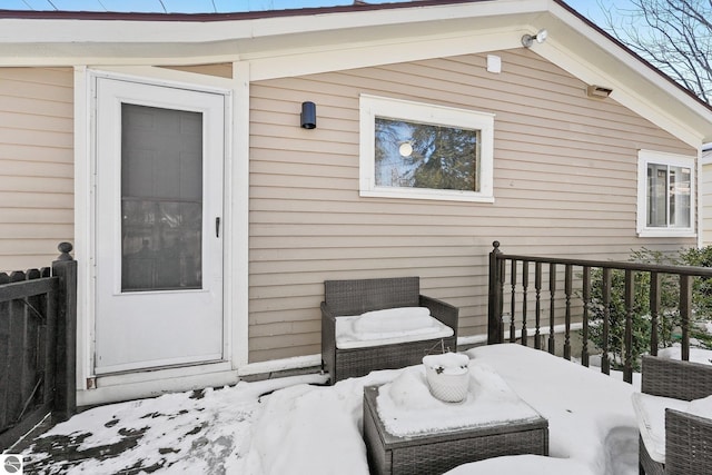 view of snow covered patio