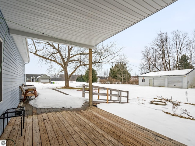 view of snow covered deck