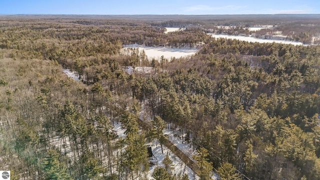 birds eye view of property featuring a forest view