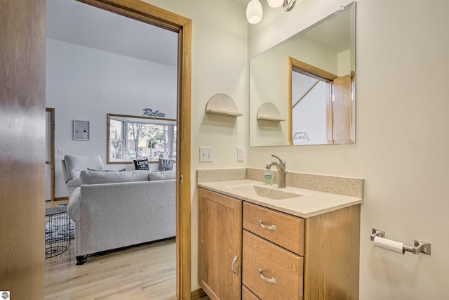 bathroom with vanity and wood finished floors