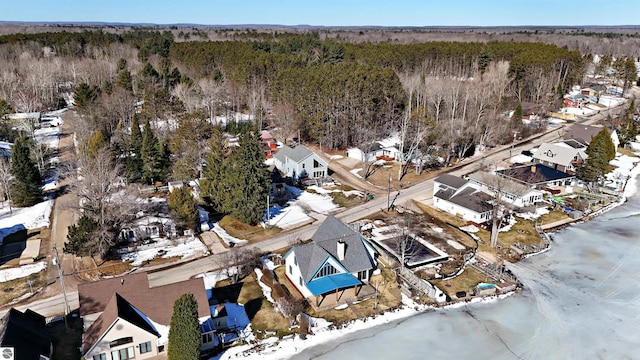 aerial view featuring a residential view and a forest view