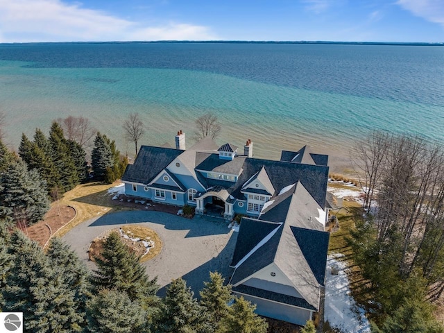 aerial view with a water view