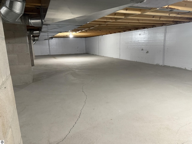 view of unfinished basement