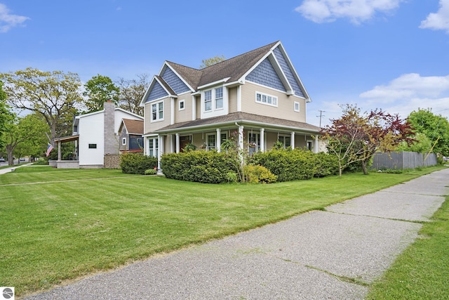 view of front facade with a front yard and fence