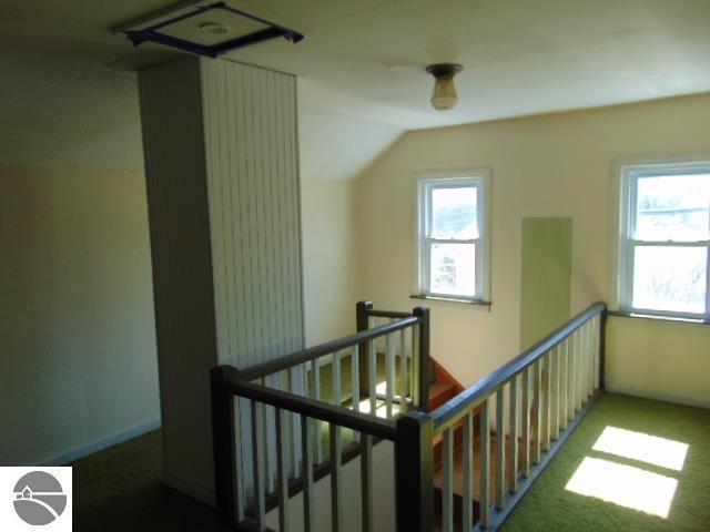 additional living space featuring a wealth of natural light, lofted ceiling, and carpet flooring