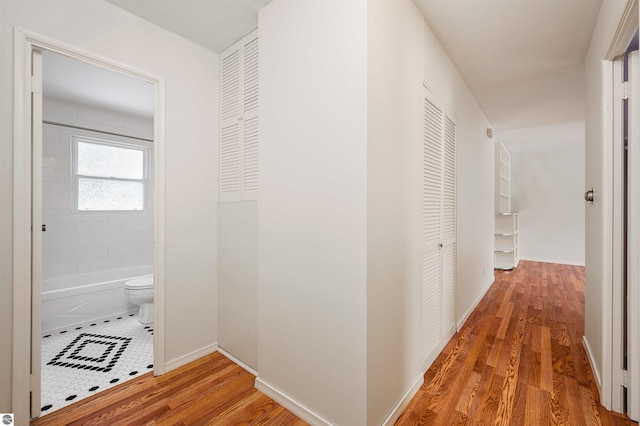 hall featuring baseboards and wood finished floors