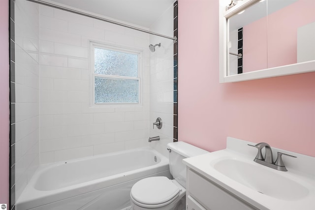 full bathroom featuring shower / bath combination, toilet, and vanity