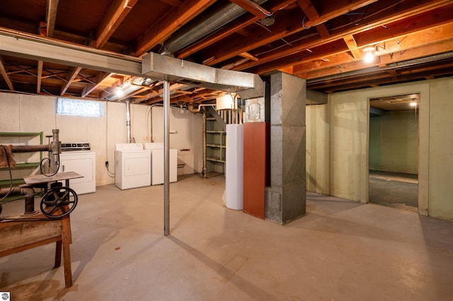 basement featuring stairs and washer and clothes dryer