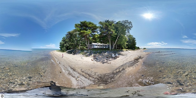 view of water feature with a beach view