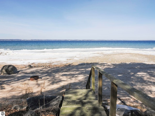 property view of water featuring a view of the beach