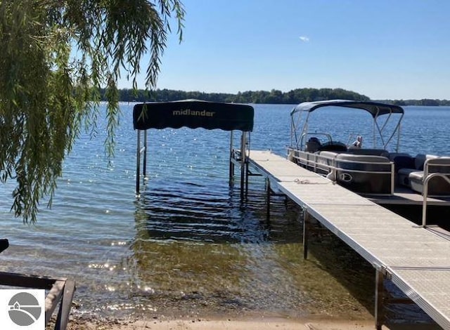 view of dock with a water view