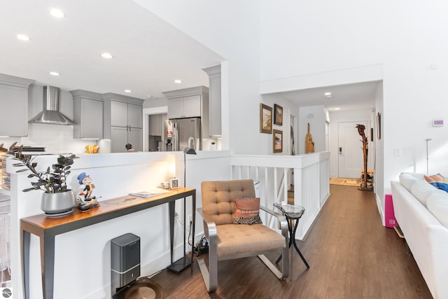 interior space featuring recessed lighting and dark wood-type flooring