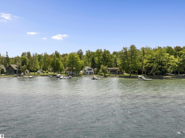 property view of water featuring a forest view