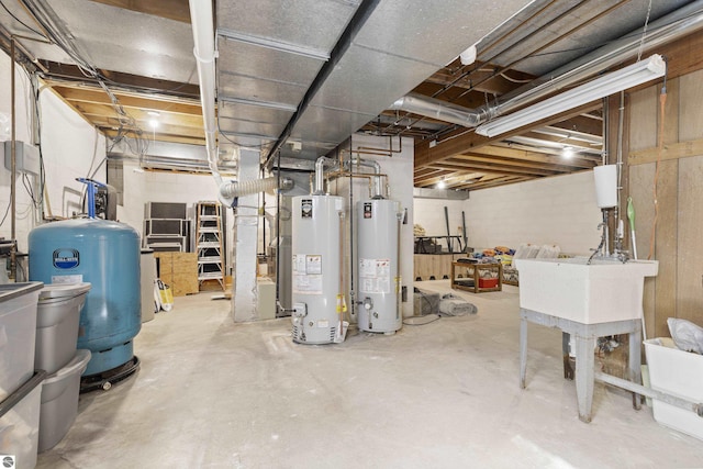 unfinished basement featuring water heater