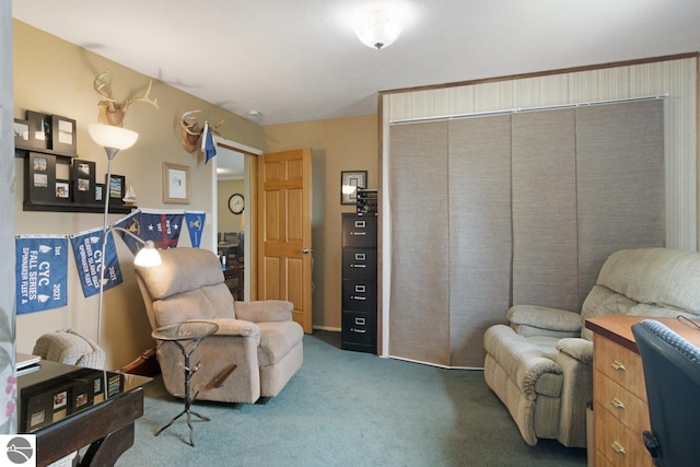 living area featuring carpet flooring