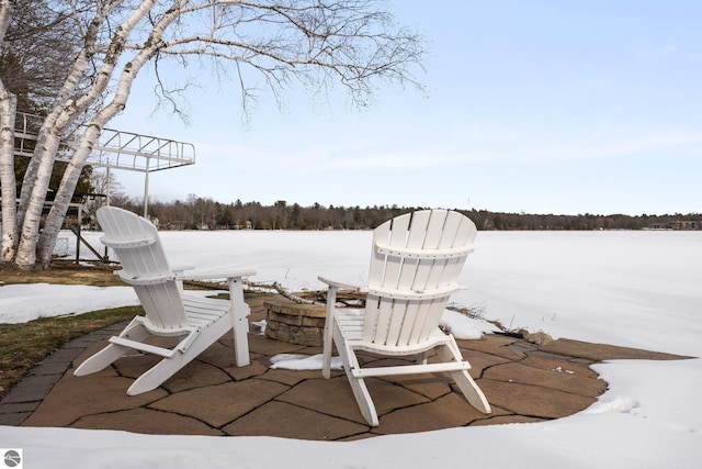 view of snow covered patio